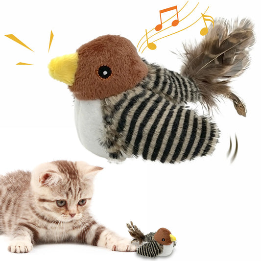 (No Flapping) Cat Toys Chirping Birds with Catnip Silvervine, Interactive Cat Kicker, Lifelike Birdie Tweets, Indoor Play Feather Chew Kitty Kitten Exercise Pet Toys