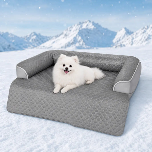 Blunique Premium Cooling Dog Couch Bed with Bolster Sides - Q-Max >0.35, Waterproof Fabric, Non-Slip Base, Easy to Clean, Cooling Touch Surface, Supportive Design for Home and Camping Use