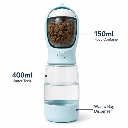 3-In-1 Dog Water Bottle - Portable Leak Proof Water & Food Container with Poop Bag Dispenser, Ideal for Travel, Hiking, and Outdoor Use Dispensador De Comida Para Perros Dogaccessories